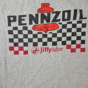 Pennzoil, Jiffy Lube, Petroliana, Gray Work Tshirt Size XL Checkered Flag. 